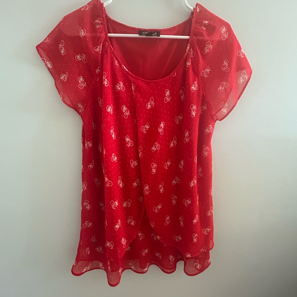Roz & Ali Scarlet Blouse with Butterfly Motif